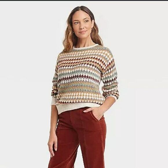 Knox Rose Crewneck Pullover Colorful Sweater - Striped Size Large Blended Fabric - Picture 1 of 9